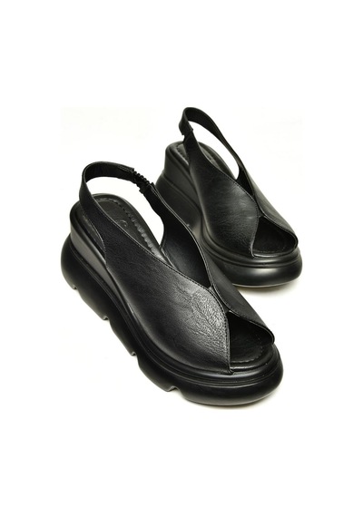 Fox Shoes U312255009 Siyah Kalın Tabanlı Kadın Sandalet Siyah-suni Deri Siyah