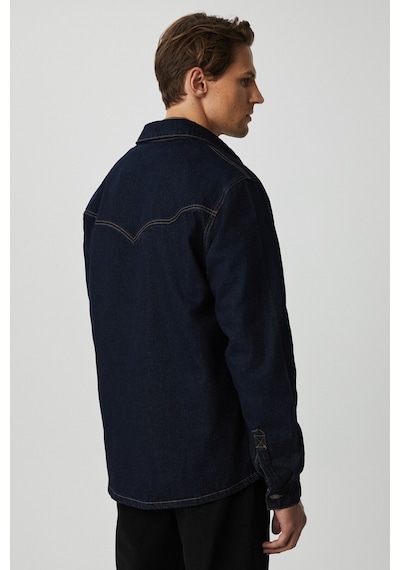 Grimelange Borna Erkek Rinse Denim Rahat Geniş Kesim Ceket Görünümlü Lacivert Ceket Lacivert