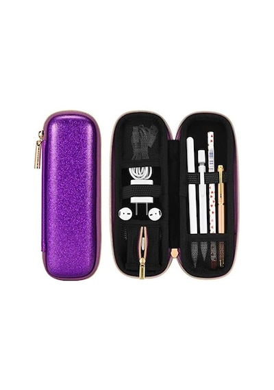 Comfyable Apple Pencil İçin Kalem Tutucu Kalem Kutusu, Kalem Aksesuarları Elastik Kayış Kol Koruyucu Taşıma Çantası Usb Kablosu Airpods File Cepli Airpods, Mor Glitter