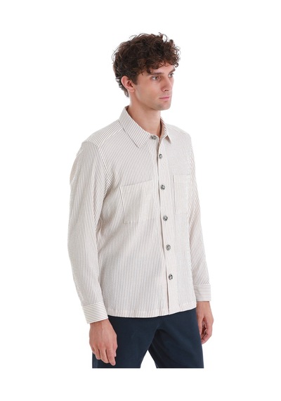 Hatemoğlu Bej Klasik Fit Çizgili Uzun Kollu Overshirt Gömlek Ceket 24d190000048 25 Bej