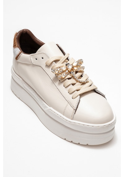 Luvishoes Luvi Shoes Laren Ekru Cilt Hakiki Deri Tokalı Kadın Günlük Spor Ayakkabı Ekru