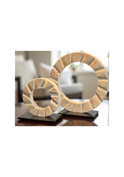 Dk-05 Cam Detaylı Traverten Disk Seti 26-17 Cm Dekoratif Şık Ev Aksesuarı Minimal