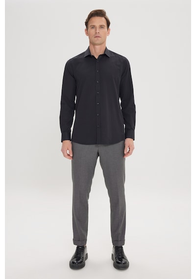 AC&Co / Altınyıldız Classics Erkek Sıyah Slim Fit Dar Kesim Klasik Yaka Pamuklu Armürlü Gömlek Siyah AC&Co / Altınyıldız Classics Erkek Sıyah Slim Fit Dar Kesim Klasik Yaka Pamuklu Armürlü Gömlek Siyah