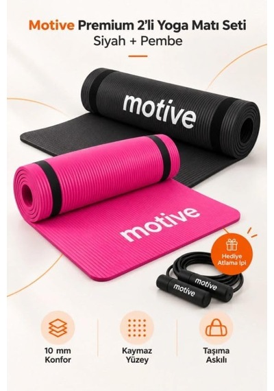 Yoga Ve Pilates Matı Seti, 2 Adet, 183 X 61 Cm, 10 Mm, Taşıma Askılı, Siyah Ve Pembe Genel