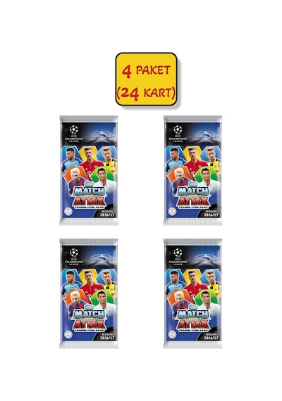 4 Paket 24 Kart Uefa Şampiyonlar Ligi 16/17 Match Attax Futbolcu Kartları