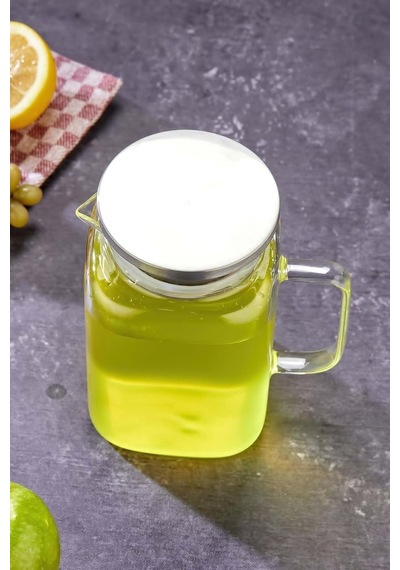 Tr 1100 Ml Borosilikat Cam Sürahi, Paslanmaz Çelik Kapaklı, Metalik Ckr3404
