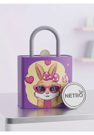 Kilit Şeklinde Dev Boy Kumbara 26x17 Cm Hediyelik Metal Kumbara Kapaklı Kolay Açılabilir Model 2 Li Tavşan Lila