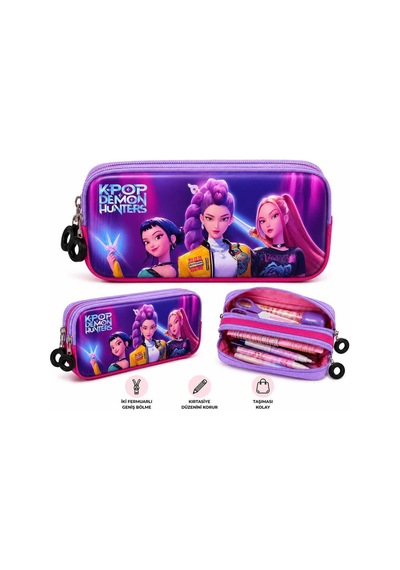 K-pop Ve Anime Figürlü Çift Bölmeli Kalem Kutusu 1 Adet Çok Renkli Çok Renkli