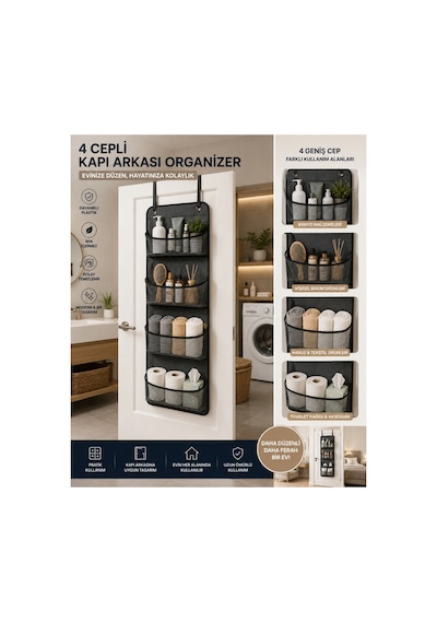Çamaşır Düzenleme Seti 65 L + 40 L Sepet + 4 Cepli Kapı Arkası Organizer Beyaz - 917023198 Beyaz
