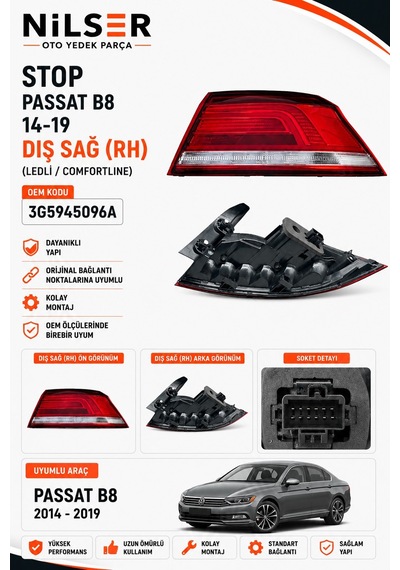 Volkswagen Passat B8 Stop Sağ Dış 14-19 Comfortline Ledli