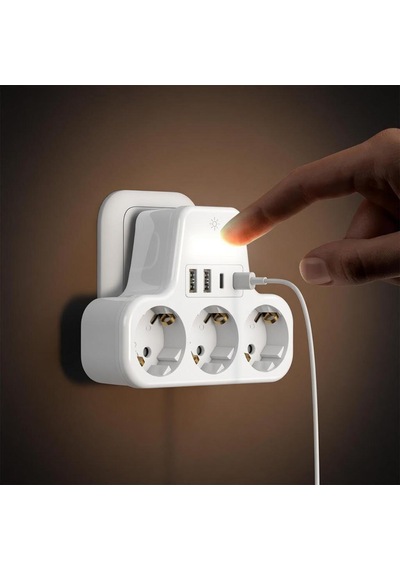 3 Lü Duvar Tipi Akım Korumalı Priz 2 Usb-a + 2 Type-c Girişli Led Gece Lambalı Akıllı Çoklu Priz 0
