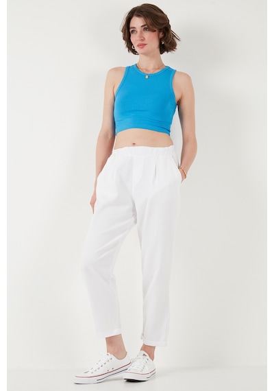 Lela Slim Fit Normal Bel Boru Paça Bayan Pantolon 668Yp5372 Beyaz
