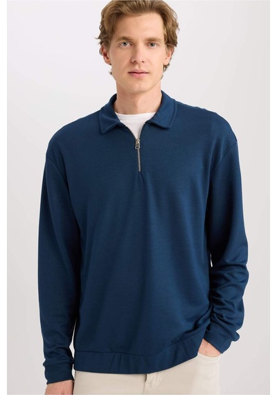 Defacto Regular Fit Polo Yaka Yarım Fermuarlı Sweatshirt G7492ax25aunv64 Lacivert-nv64