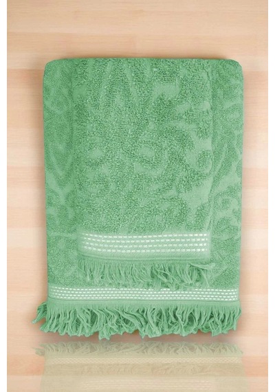 2 Parça Jakarlı Banyo Havlu Takımı %100 Pamuklu 90x150 Cm Arden Yeşil Çok Renkli