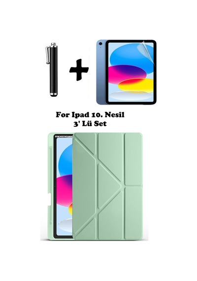 Apple Uyumlu iPad 10. Nesil Kılıf/ekran Koruyucu/kalem Seti Silikon Arka Kapak Stand Olan Uyku Modlu Case Kapaklı Kılıf