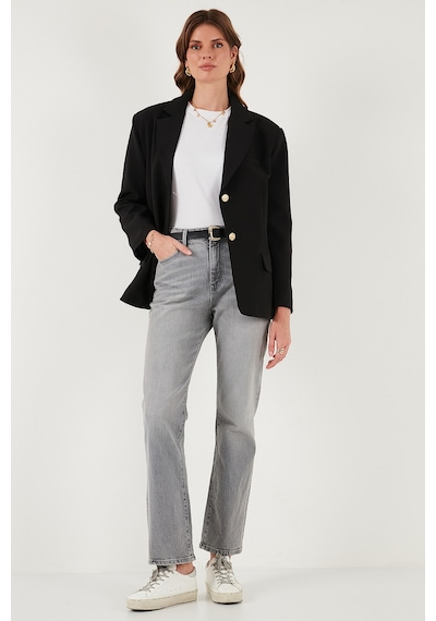 Lela Regular Fit  Yaka Düğmeli Blazer Bayan Ceket 6839562 Siyah