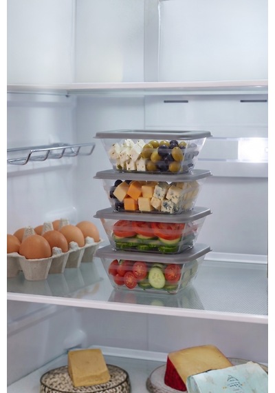 4'lü Mini Prizma Saklama Kabı Erzak Kabı Dolapiçi Organizer 4x300 Ml Çok Renkli