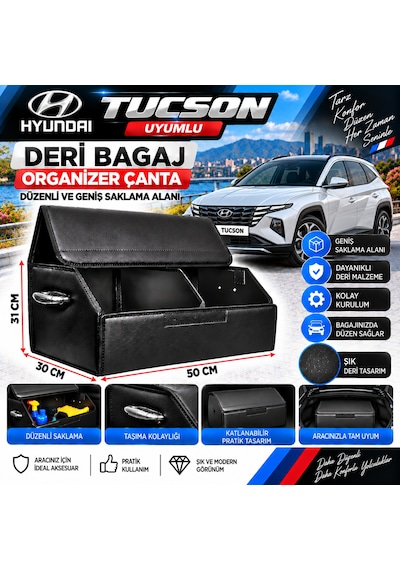 Hyundai Tuscon Uyumlu Oto Bagaj Organizeri Deri Bagaj Kutu Çanta 1
