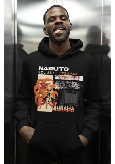 Sevbano Naruto Uzumaki Kurama Baskılı Unisex Oversize Anime Karakterler H Siyah
