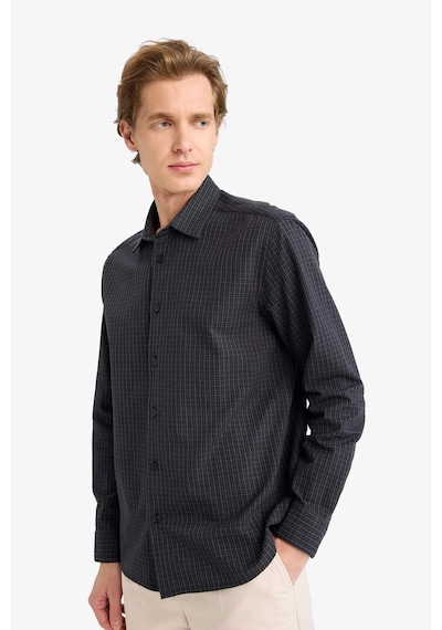 Defacto Regular Fit Polo Yaka Baskılı Uzun Kollu Gömlek F9871ax26spbk27 Siyah-bk27