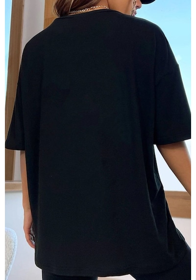 Unisex Girl Gang Baskılı T-shirt Siyah