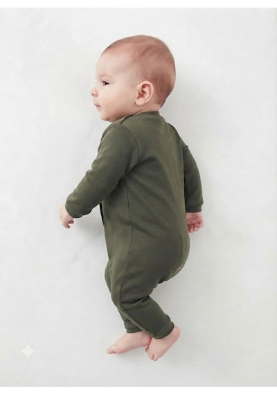 Xmlbayiciniz Unisex Bebek Tulum Haki 0-3 Ay Pamuk Uzun Kol Çıtçıt Kapama Dik Yaka Çok Renkli
