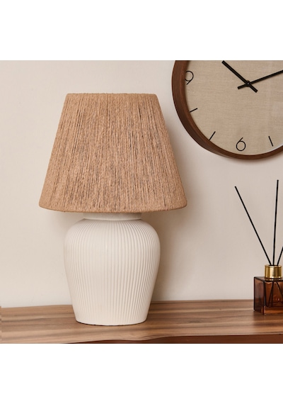 Safirr Light Glow Seramik Abajur - Beyaz / Krem - 40x40x25 Cm Çok Renkli