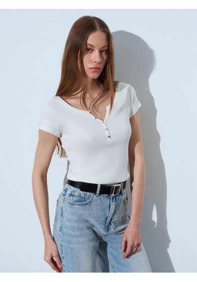 Dilvin 32688 %100 Pamuk Basic T-shirt-ekru