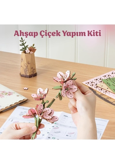 Rowood Tw101 Kiraz Çiçeği Sakura Dıy Minyatür Maket Model Seti Ahşap 3d Wooden Puzzle 3d Model Kit Ahşap Maket Dekoratif Hobi Seti