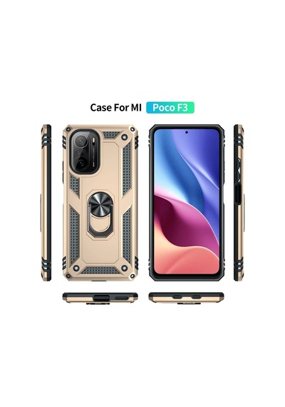 Cosmotex Newface Xiaomi Poco F3 Kılıf Sofya Yüzüklü Silikon Kapak - Gold