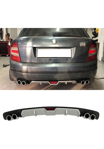 Skoda Fabia Uyumlu Gri Difüzör 4 Krom Egzoz Görünümlü Difizör Arka Ek Body Kit 2003-2009