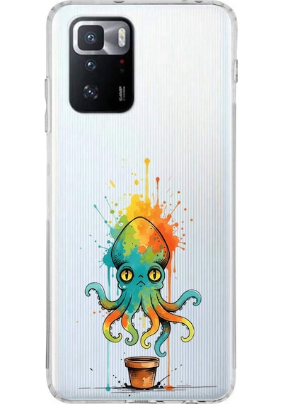 Poco X3 Gt İle Uyumlu Splash Ahtapot Tasarımlı Şeffaf Silikon Kılıf Şeffaf