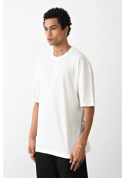 Erkek Tişört Düz Basic Penye Yazlık Bisiklet Yaka Kısa Kol T-shirt - Beyaz