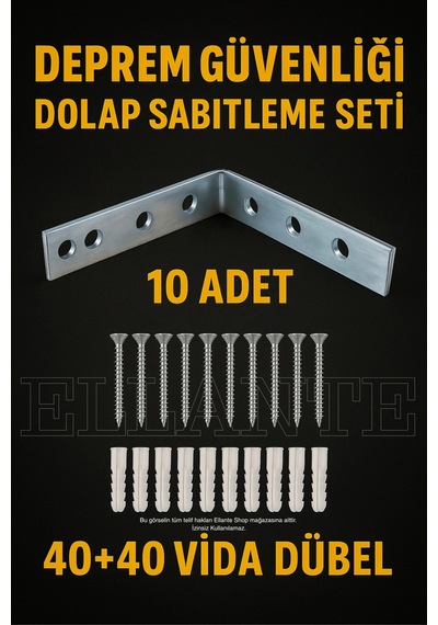 Deprem Güvenliği Dolap Sabitleme Seti 7.5 Cm Uzunluk 2 Cm Genişlik Eşya Duvara Sabitleyici Aparatı Çok Renkli