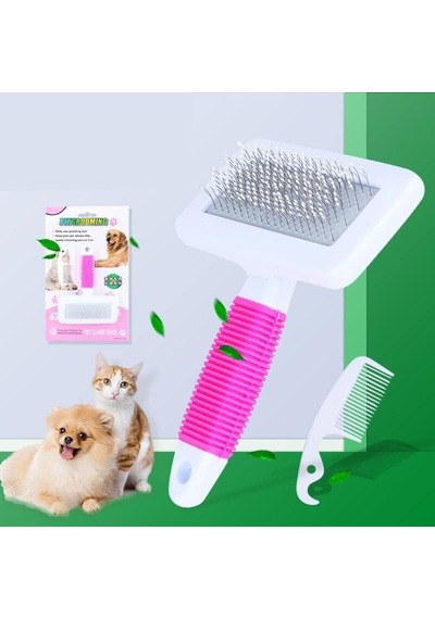 Kedi Köpek Evcil Hayvan Tüy Tarama Kaşıma Fırçası Telli Taraklı Pembe
