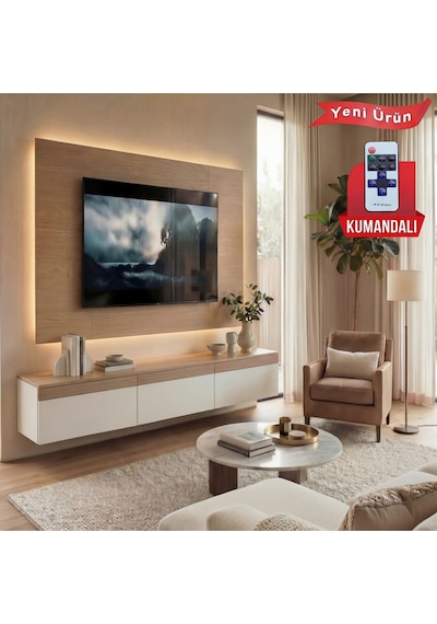 Purelıne Ledli Duvar Tv Ünitesi 140 Cm Meşe Beyaz Beyaz-meşe 140 Cm