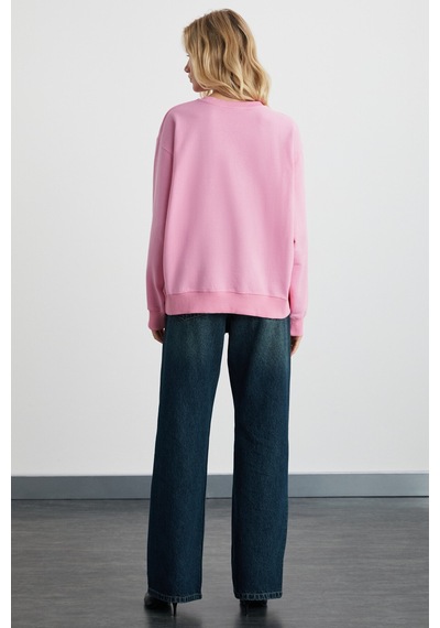 Grımelange Karıus  Kadın Organik Pamuklu Içi Polarlı Oversize Yuvarlak Yakalı Pembe Sweatshirt
