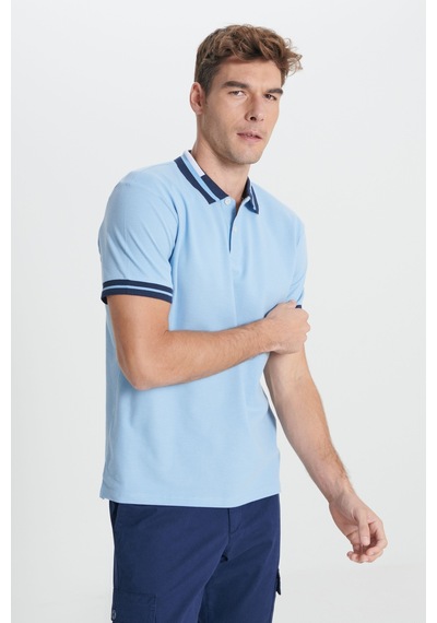 AC&Co / Altınyıldız Classics Erkek Acık Mavı Slim Fit Dar Kesim %100 Pamuk Polo Yaka Tişört Acık Mavı