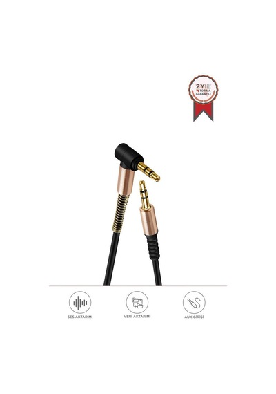 Torima Xf-09 Siyah Altın Uçlu Araç Müzik Ses Kablosu Stereo Aux Akordiyon Kablo 3.5mm Aux 1 Metre Kablo