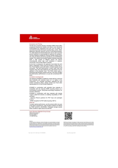 Avery Dennison Cj411 Fasson S7000er-rpet23 Rulo Poliolefin Film 500 M