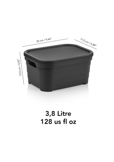 3 Adet Kapaklı Dekoratif Piramit Saklama Kutusu - Dolap Düzenleyici Organizer 3,8 Litre Antrasit Antrasit