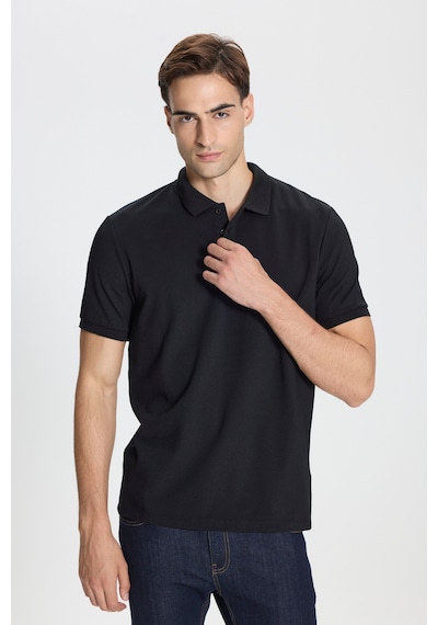 Ac&Co / Altınyıldız Classics Erkek Sıyah-sıyah Pamuklu Slim Fit Dar Kesim Polo Yaka Tişört