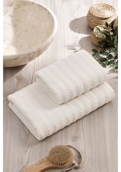 Elart Line Havlu Seti Pamuklu 2 Adet 50x90 Cm Krem Krem