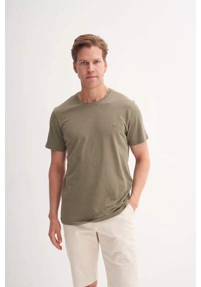 Cazador 4602 Erkek Orta Bisiklet Yaka Flamlı T-shirt Haki