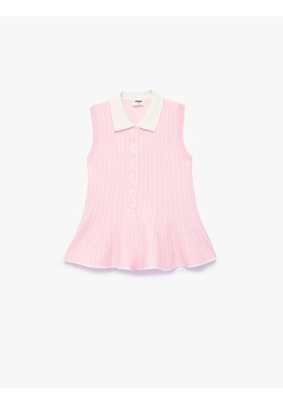 Koton Viskon Karışımlı Kontrast Yaka Kolsuz Triko Atlet Pınk Strıpe 7wkg90109ht Pembe