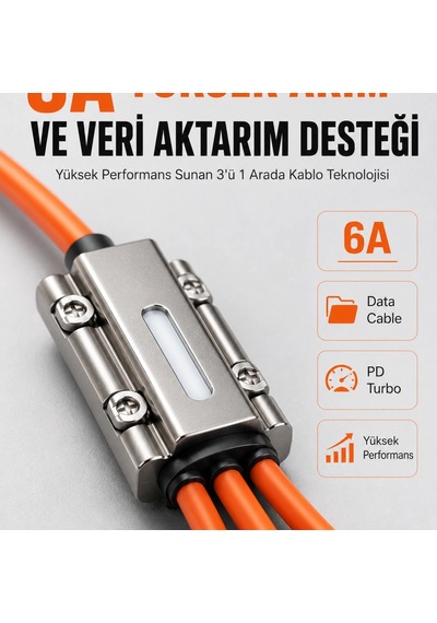 120w Hızlı Şarj Destekli 3'ü 1 Arada Çok Amaçlı Şarj Ve Veri Aktarım Kablosu
