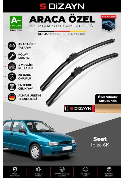 S-dizayn Seat Ibiza 6k Ön Cam Silecek Seti 1993-2002 Premium Araca Özel 53-48 Cm A+ Kalite Aocs-1696