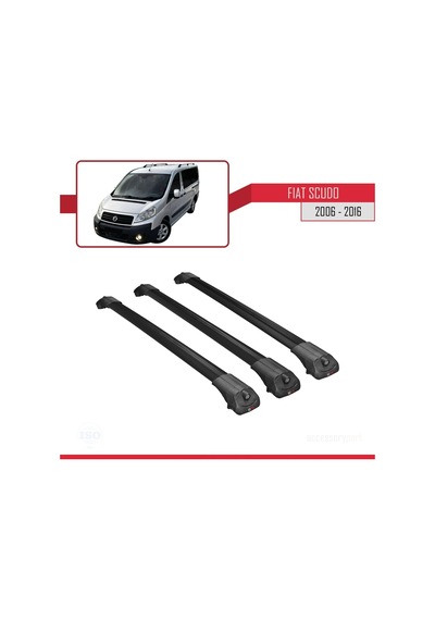 Fiat Scudo 2006-2016 Arası İle Uyumlu Ace-1 Ara Atkı Tavan Barı Siyah 3 Adet Bar