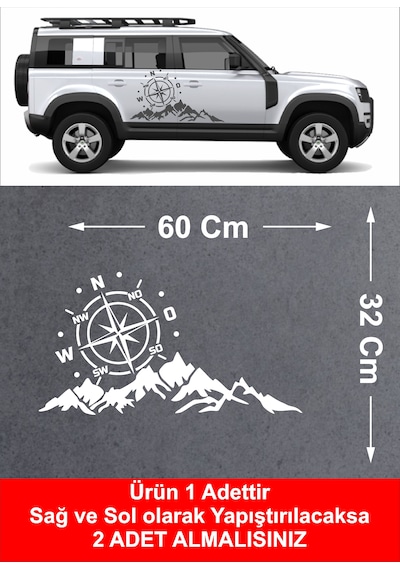 Dağ Ve Pusula Sticker - 4x4, Offroad, Kamp Sticker - Araba Oto Motosiklet Karavan Cam Sticker - 02171 60 Cm