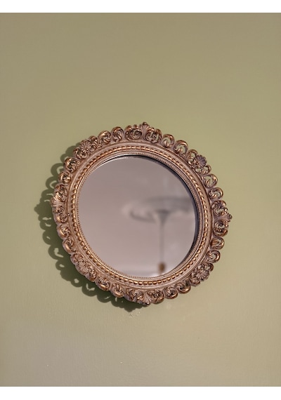 Dantel Yuvarlak Dekoratif Duvar Aynası Vizon & Altın Varaklı 28 Cm Naturel